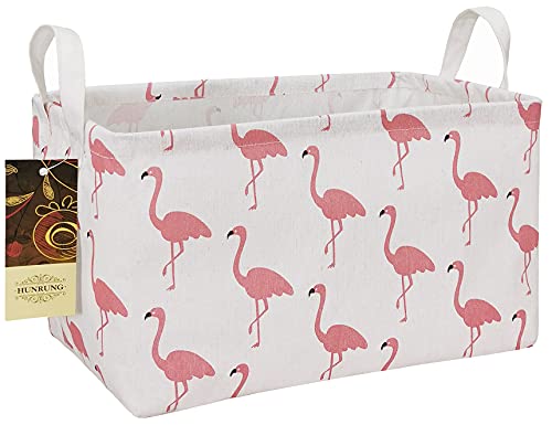 HUNRUNG Rectangle Storage Basket Cute Canvas Organizer Bin for Pet/Children Toys, Books, Clothes Perfect for Rooms/Playroom/Shelves (Flamingo)