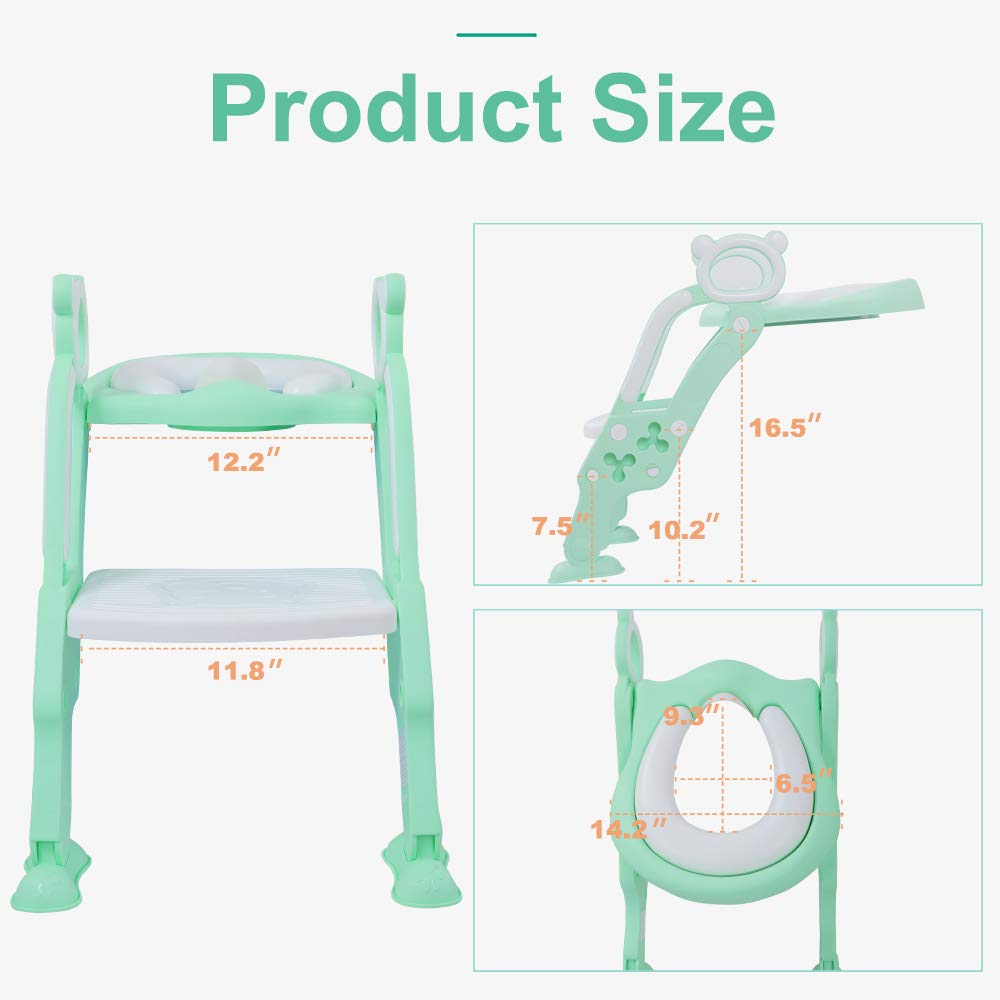 GrowthPic Potty Training Seat, Toddler Toilet Seat, Potty Chair with Splash Guard for Kids, Anti-skid, Soft Cushion, Potty Ladder, Green