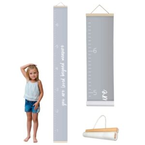 morxy canvas growth chart for kids - unisex kids room wall decor - measuring height chart- wall tape with height chart for kids (loved beyond measure gray)