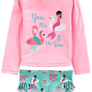 Simple Joys by Carter's Toddler Girls' 2-Piece Assorted Rashguard Sets, Green Swans/Pink Mermaid, 5T