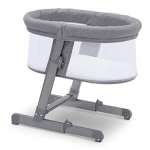 simmons kids oval city sleeper bedside bassinet - adjustable height portable crib with wheels & airflow mesh, grey tweed 31.5x19.7x30 inch (pack of 1)