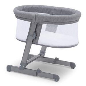 Simmons Kids Oval City Sleeper Bedside Bassinet - Adjustable Height Portable Crib with Wheels & Airflow Mesh, Grey Tweed 31.5x19.7x30 Inch (Pack of 1)