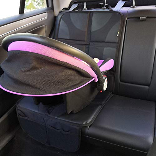 Sunferno Car Seat Protector - Water Resistant Non-Slip Thickest Padding - Child Car Seat Mat - Mesh Pockets - Compatible for All Infant Toddler Booster Seats - Car Seat Cover Pad for Dog & Pets