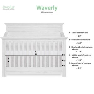 Evolur Waverly 5-in-1 Full Panel Convertible Crib in Weathered White, Greenguard Gold Certified 58.75x31.25x46.5 Inch (Pack of 1)