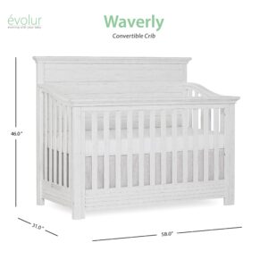 Evolur Waverly 5-in-1 Full Panel Convertible Crib in Weathered White, Greenguard Gold Certified 58.75x31.25x46.5 Inch (Pack of 1)