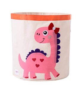 collapsible canvas storage basket or bin toy organizer for kids playroom, clothes, children books, stuffed animal (pink dinosaur)