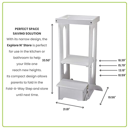 Little Partners® Explore 'N Store™ Learning Tower® Kids Adjustable Height Kitchen Step Stool for Toddlers or Any Little Helper (Soft White)