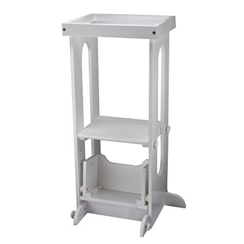 Little Partners® Explore 'N Store™ Learning Tower® Kids Adjustable Height Kitchen Step Stool for Toddlers or Any Little Helper (Soft White)