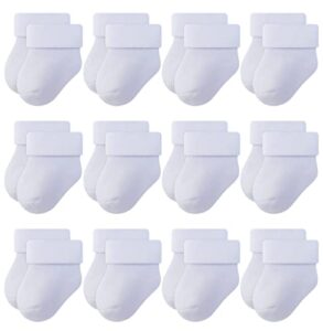 rative newborn thick terry turn cuff socks for baby boy and girl (0-3 months, 12-pairs/white)