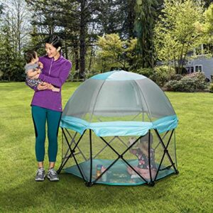 Regalo My Play Deluxe Portable Play Yard Indoor and Outdoor, Bonus Kit, Includes a Full Canopy, Washable, Aqua, 6-Panel