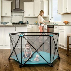 Regalo My Play Deluxe Portable Play Yard Indoor and Outdoor, Bonus Kit, Includes a Full Canopy, Washable, Aqua, 6-Panel