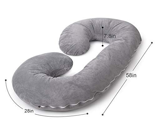 INSEN Pregnancy Pillows, C Shaped Pillows for Sleeping Support, Maternity Body Pillow Pregnant Women with Removable Velvet Cover, Gray, 58 Inch