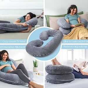 INSEN Pregnancy Pillows, C Shaped Pillows for Sleeping Support, Maternity Body Pillow Pregnant Women with Removable Velvet Cover, Gray, 58 Inch