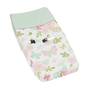 sweet jojo designs blush pink, mint and white watercolor rose changing pad cover for butterfly floral collection