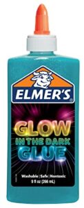 elmer's magical liquid slime activator (9 fluid ounces) and elmer's glow in the dark liquid glue, great for making slime, washable, assorted colors