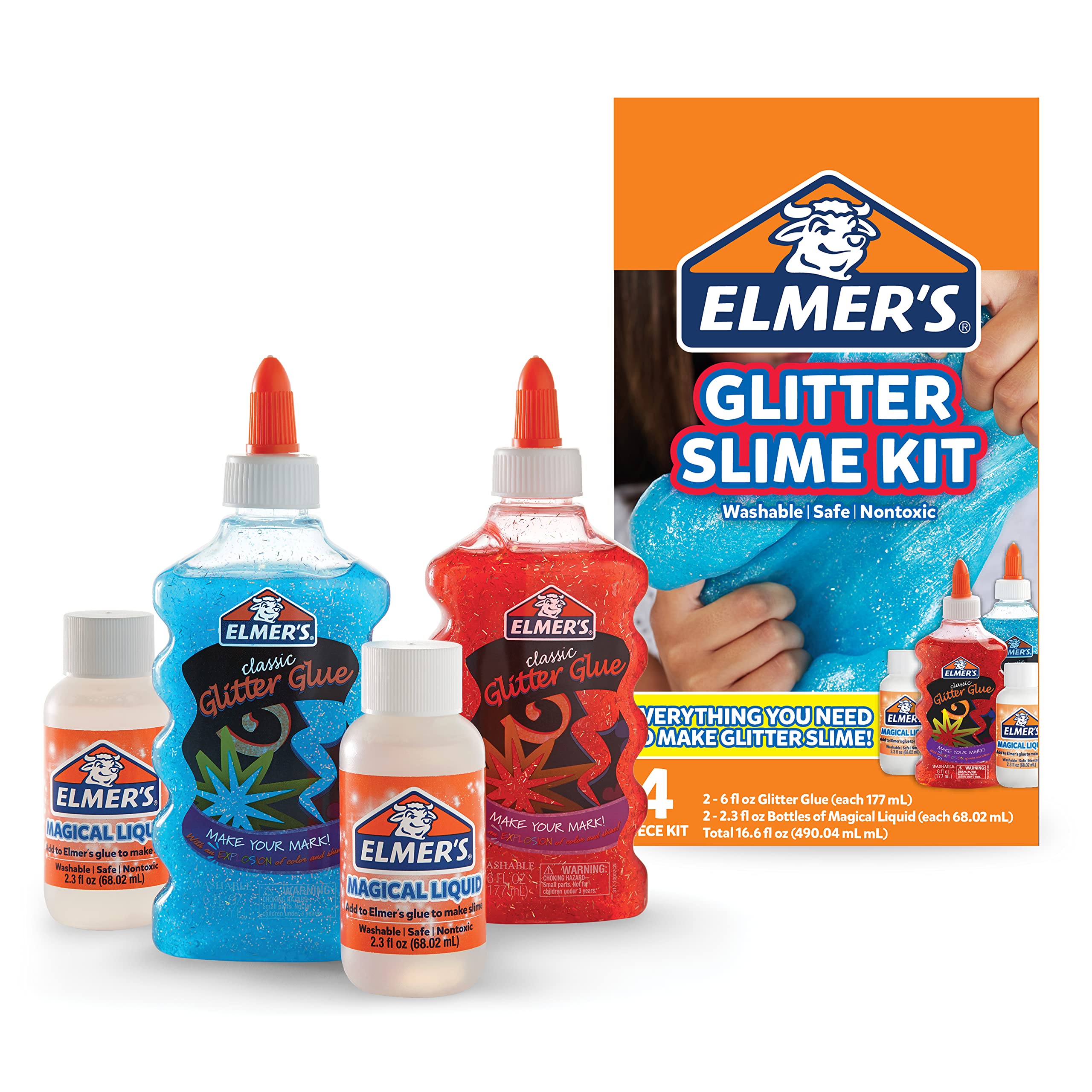 Elmer's Glitter Slime Kit, Liquid Glitter Glue, Assorted Colors, with Glue Slime Activator, 4 Count