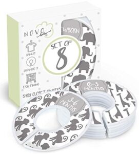 baby closet size dividers | set of 8 | nursery clothes organization sized from newborn | 1 - 24 months to toddler | perfect for baby shower (unisex - animals)