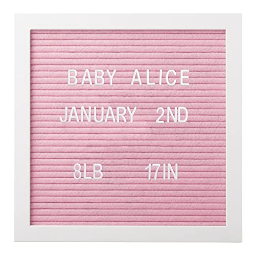 Pearhead Classic Wooden Letterboard, Baby Keepsake Photo Prop, Pink Felt Letterboard Keepsake For Milestones, Baby Girl Nursery Decor, Baby Announcement Prop, 294 Letters