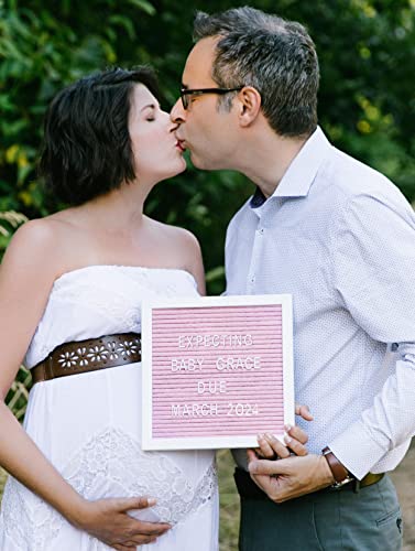 Pearhead Classic Wooden Letterboard, Baby Keepsake Photo Prop, Pink Felt Letterboard Keepsake For Milestones, Baby Girl Nursery Decor, Baby Announcement Prop, 294 Letters