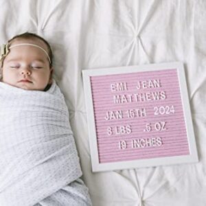 Pearhead Classic Wooden Letterboard, Baby Keepsake Photo Prop, Pink Felt Letterboard Keepsake For Milestones, Baby Girl Nursery Decor, Baby Announcement Prop, 294 Letters