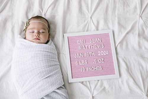 Pearhead Classic Wooden Letterboard, Baby Keepsake Photo Prop, Pink Felt Letterboard Keepsake For Milestones, Baby Girl Nursery Decor, Baby Announcement Prop, 294 Letters