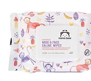 Amazon Brand - Mama Bear Saline Nose and Face Baby Wipes, Hypoallergenic, Unscented, 180 Count (6 Packs of 30)