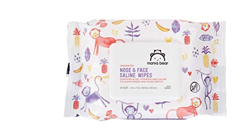 Amazon Brand - Mama Bear Saline Nose and Face Baby Wipes, Hypoallergenic, Unscented, 180 Count (6 Packs of 30)