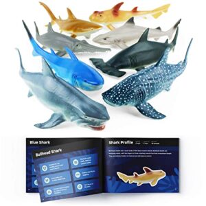 boley shark toys - 8 pack 10" long soft plastic realistic shark toy set - toddler sensory toys and birthday party favors for kids