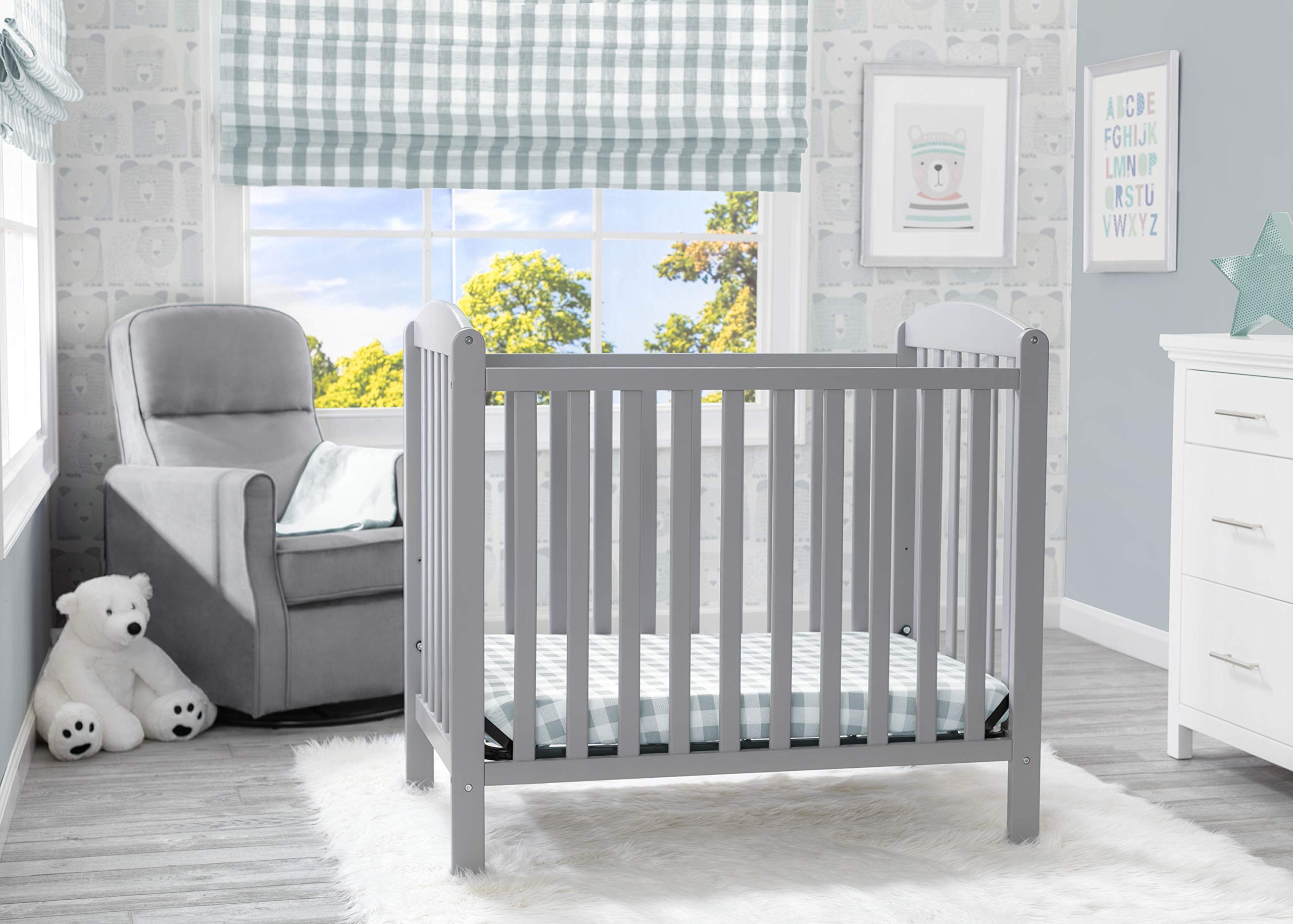 Delta Children Emery Mini Convertible Baby Crib with 2.75-inch Mattress, Grey