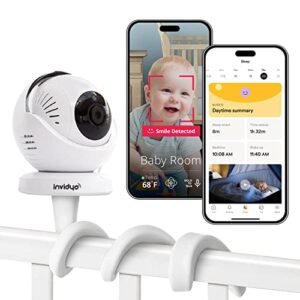 invidyo wifi baby monitor with camera and audio: sleep tracking, cry alerts, cough detection | wireless pan & tilt, smart phone app, 1080p full hd video, night vision, two way talk, temperature sensor