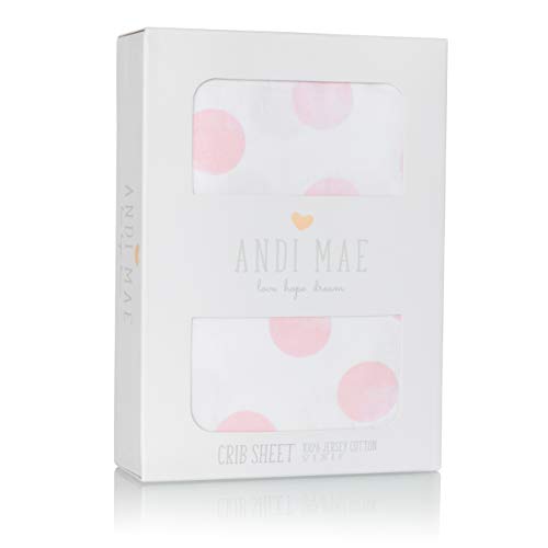 Andi Mae Crib Sheet - Watercolor Pink Dots - 100% Jersey Cotton - Fits Standard Crib or Toddler Mattresses