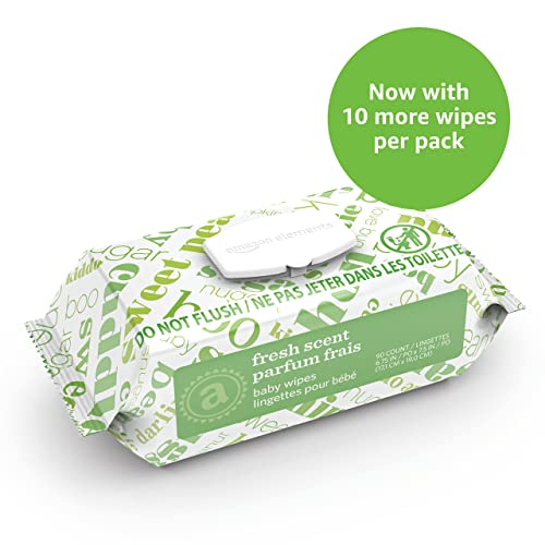 Amazon Elements Baby Wipes, Fresh Scent, White, 810 Count (9 Packs of 90) (Previously 720 Count)