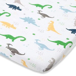 cuddly cubs graco pack n play fitted sheet – dinosaur playard sheet – snuggly soft jersey cotton mini crib sheet for boy – 1 pc