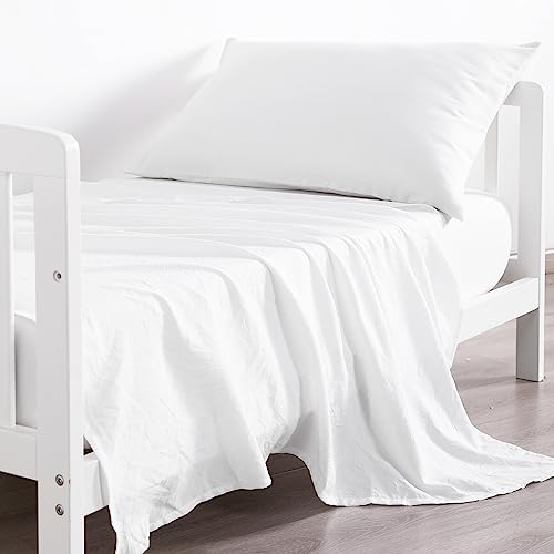 NTBAY 3-Piece Microfiber Toddler Sheet Set, Solid Crib Fitted Sheet Flat Sheet and Envelope Pillowcase, Baby Bedding Sheet & Pillowcase Sets, White