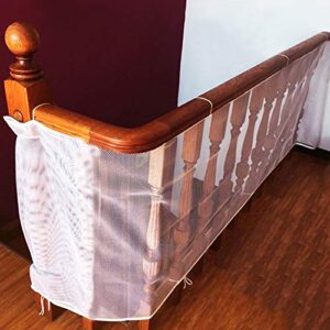 child safety rail net for balcony, patios, railing and stairs. security guards for kids/pet/toy both indoors and outdoors. 10ft x2.5ft, sturdy mesh fabric material. (white)