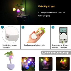 2 Pack Sensor LED Night Lights, Color Changing Plug-in Led Mushroom Dream Bed Lamp for Kids Children Adults, Dusk to Dawn Sensor Auto On/Off, Funny Wall Decor Gifts for Nursery Baby Bed Flower Lamp