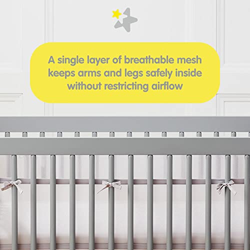 BreathableBaby Breathable Mesh Crib Liner - Deluxe Muslin Collection - White - Fits Full-Size Four-Sided Slatted and Solid Back Cribs - Anti-Bumper