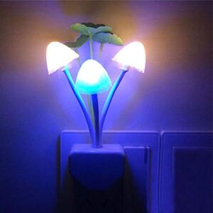 2 Pack Sensor LED Night Lights, Color Changing Plug-in Led Mushroom Dream Bed Lamp for Kids Children Adults, Dusk to Dawn Sensor Auto On/Off, Funny Wall Decor Gifts for Nursery Baby Bed Flower Lamp