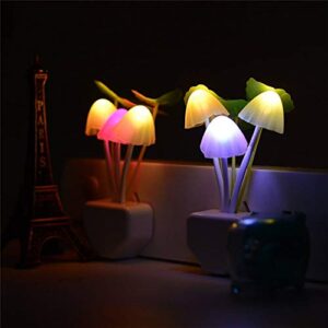 2 Pack Sensor LED Night Lights, Color Changing Plug-in Led Mushroom Dream Bed Lamp for Kids Children Adults, Dusk to Dawn Sensor Auto On/Off, Funny Wall Decor Gifts for Nursery Baby Bed Flower Lamp