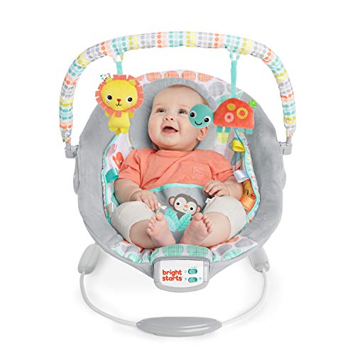 Bright Starts Comfy Baby Bouncer Soothing Vibrations Infant Seat - Taggies, Music, Removable-Toy Bar, 0-6 Months Up to 20 lbs (Whimsical Wild)