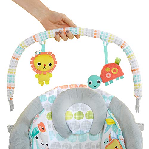 Bright Starts Comfy Baby Bouncer Soothing Vibrations Infant Seat - Taggies, Music, Removable-Toy Bar, 0-6 Months Up to 20 lbs (Whimsical Wild)