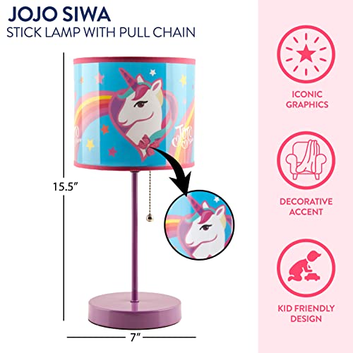 Idea Nuova JoJo Siwa Unicorn Stick Table Kids Lamp Metal with Pull Chain, Themed Printed Decorative Shade