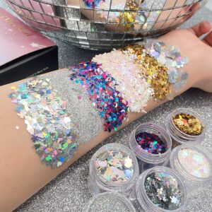 iMethod Body Glitter - 6 Jars Holographic Cosmetic Face Glitter, for Festival & Halloween Alien Makeup