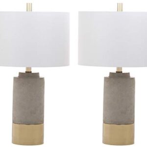 SAFAVIEH Lighting Collection Modern Contemporary Farmhouse Grey Concrete/ Gold Bedroom Living Room Home Office Desk Nightstand Table Lamp Set of 2 (LED Bulbs Included)