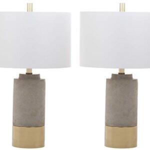 SAFAVIEH Lighting Collection Modern Contemporary Farmhouse Grey Concrete/ Gold Bedroom Living Room Home Office Desk Nightstand Table Lamp Set of 2 (LED Bulbs Included)