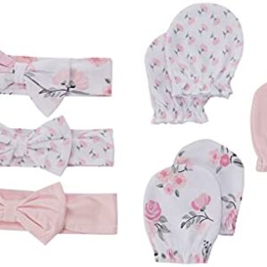 Hudson Baby baby girls Cotton Scratch Mitten Set Headband, Pink Floral, 0-6 Months US