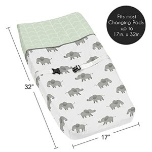 Sweet Jojo Designs Mint, Grey and White Changing Pad Cover for Watercolor Elephant Safari Collection