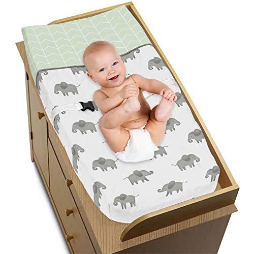 Sweet Jojo Designs Mint, Grey and White Changing Pad Cover for Watercolor Elephant Safari Collection