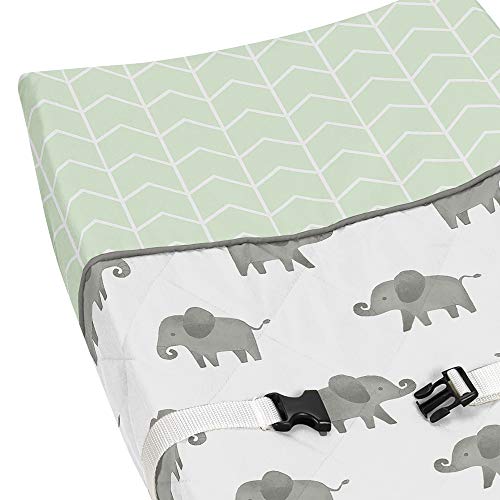 Sweet Jojo Designs Mint, Grey and White Changing Pad Cover for Watercolor Elephant Safari Collection