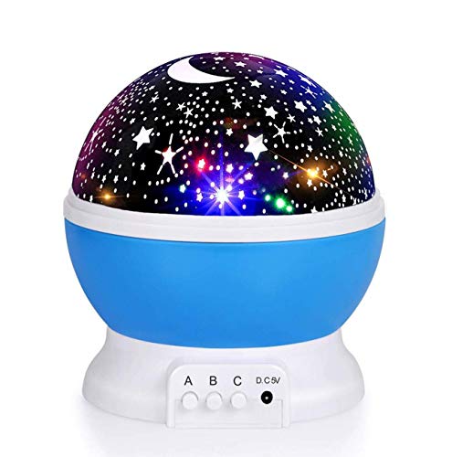 Luckkid Baby Night Light Moon Star Projector 360 Degree Rotation - 4 LED Bulbs 9 Light Color Changing with USB Cable, Unique Gifts for Men Women Kids Best Baby Gifts